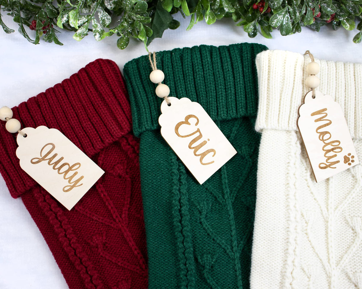 Wood Personalized stocking & gift tag - Wooden tag - Farmhouse gift tag - Rustic tag Sew Lucky Embroidery