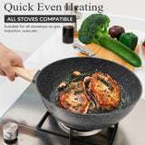 12 Pcs Pots and Pans Set Non Stick Kitchen Cookware Sets Nonstick Induction Cookware Black Granite Cooking Tools with Frying Pans, Saucepans, Steamer Silicone Shovel Spoon & Tongs (PFOS/PFOA Free) SODAY