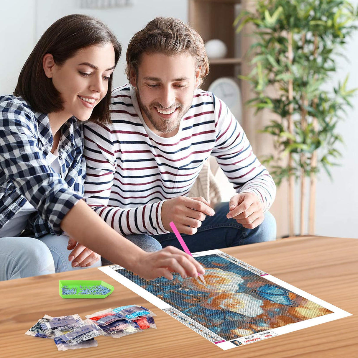 NEWENMO Rose Diamonds Painting Kits for Adults Beginner DIY 5D Flowers Diamond Art Paint with Round Diamonds, Full Drill Gem Art Butterfly Diamonds Painting for Craft Home Wall Decor 12x16Inch NEWENMO