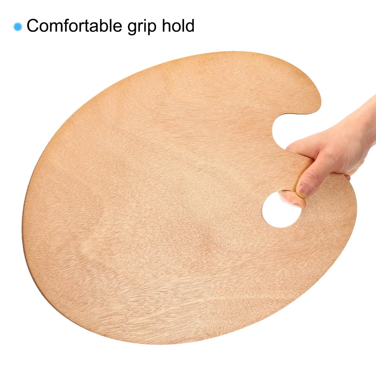 PATIKIL 16"x12" Wooden Paint Palette, Wood Painting Palette Color Mixing Round Paint Tray Palette with Thumb Hole for Oil Watercolor Artist, Brown PATIKIL