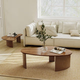 Hyfirm Walnut Nesting Coffee Table Set - 2-Piece Fluted Rubberwood Legs Living Room Center Furniture - MDF with Ash Veneer Irregular Oval Side Tables Hyfirm
