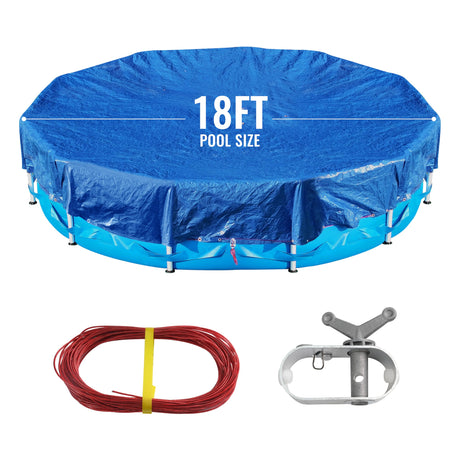 22Ft Pool Cover for(18Ft) Above Ground Pool,Heavy Duty Above Ground Pool Cover Includes Winch and Cable,Winter Pool Cover Strength&Durability,UV Protection, Blue/Black(Cover Only) RAINDEWAY