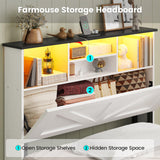 AOGLLATI Farmhouse Twin Bed Frame with 4 Storage Drawers and Charging Station,Wooden Led Twin Bed with Storage Hidden Space Headboard and Metal Slats,No Spring Box Needed,White AOGLLATI