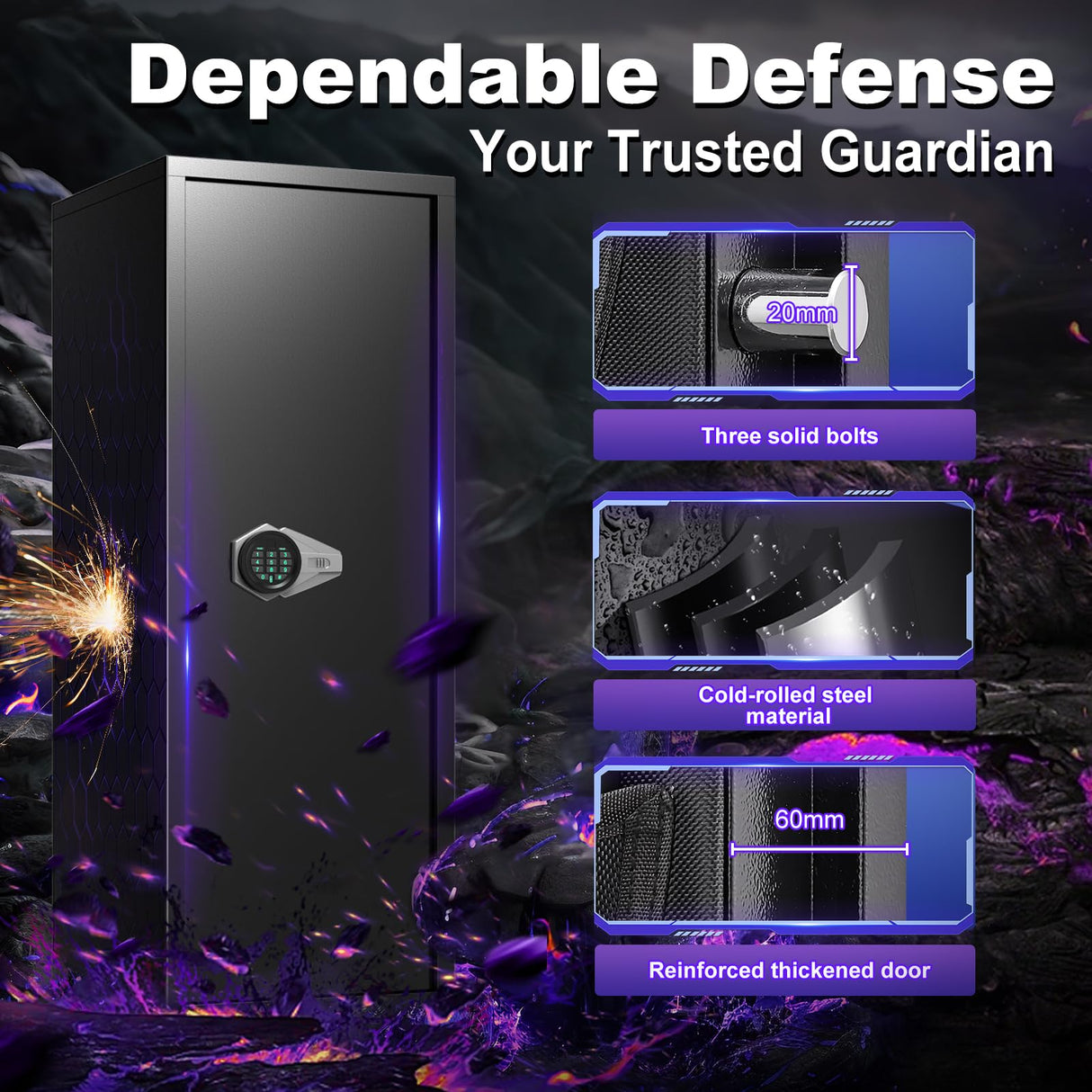 Marcree 8-10 Gun Safe for Rifles and Pistols, Gun Cabinets for Rifles and Shotguns, Long Gun Safe for Home Rifle and Pistols with Dual Alarm & Mute Mode, Gun Cabinet with Quick Access and Gun Rack Marcree