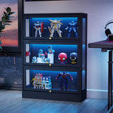BONITURE Display Cabinet with Acrylic Glass Doors,3-Tiers Curio Cabinet with LED Lighting for Collectibles, Collectibles Toy Organizers Rack & Display Shelf Display Case Storage Cabinet, Black BONITURE