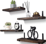 HXSWY Rustic Wood Floating Shelves for Wall Farmhouse Wooden Wall Shelf for Bathroom Kitchen Bedroom Living Room Set of 4 Dark Brown HXSWY