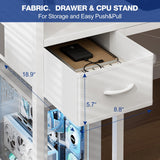 Grandder Gaming Desk 40 Inch with Power Outlet and LED Light, Computer Desk with Reversible Shelves and Storage Drawer, Pc Small Desk for Home Office Table with Bag, Carbon Fiber White Grandder