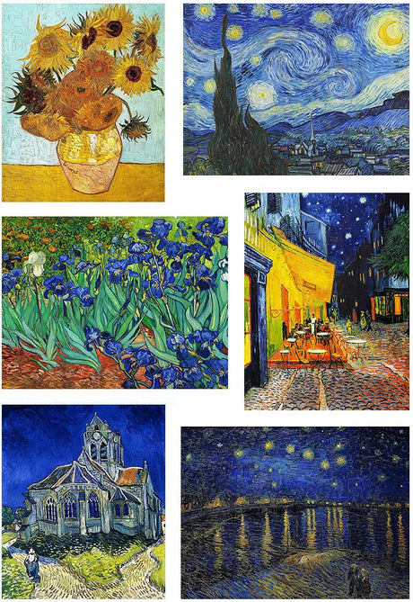 VeGuude Diamond Painting Kits for Adults, 6 Pack Van Gogh Starry Night Diamond Art Kits, 5D Full Drill DIY Crafts for Adults Home Wall Decor Sunflower Irises Café Terrace at Night [12x16in] VeGuude