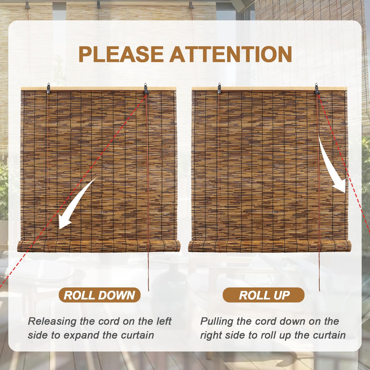 HIAPES Bamboo Blinds, Bamboo Shades for Outdoor Patio, Bamboo Shades for Patio, Sun Protection, Breathable, Bamboo Shades are Suitable for Decks, porches, Balconies, and backyards HIAPES