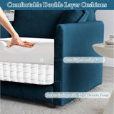 111.42" Deep Seat Sectional Cloud Sofa Sleeper with 3 Ottomans & Soft Pillows, 6 Seat Modular Couch Bed for Living Room, Apartment, Dark Blue Chenille Tmsan