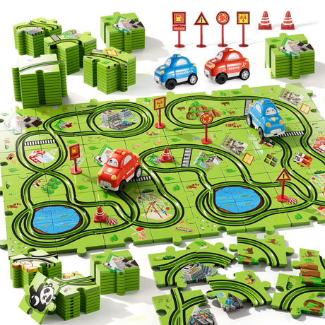 Bennol Toddler Toys Gifts for 2 3 4 5 Year Old Boys, 56 Jigsaw Puzzle Race Track Car Set Toys for Kids Boys Toddlers 1-3 2-4 3-5 4-6, Puzzle Tracks Car Toys Gifts for 2 3 4 5 Year Old Boys Kids Bennol