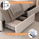 HIFIT Full Smart LED Platform Bed Frame with 4 Storage Drawers, Crystal Button-Tufted & Stainless Gold Trim Wingback Headboard, Modern PU Upholstered White /No Box Spring Needed/Easy Assembly HIFIT