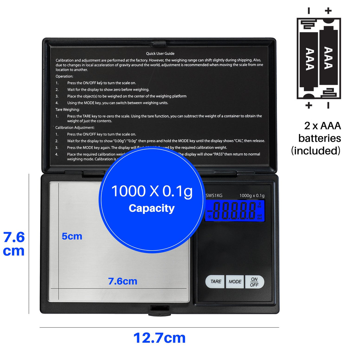 Smart Weigh Digital Pocket Gram Scale, 1000g x 0.1 Grams, Digital Gram Scale, Jewelry Scale, Food Scale, Medicine Scale, Kitchen Scale Black, Battery Included Smart Weigh