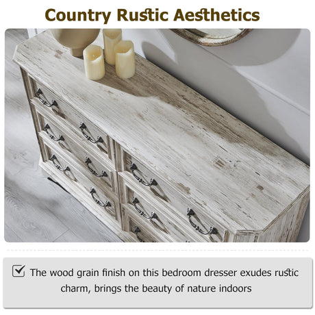 T4TREAM Farmhouse 6 Drawers Dresser for Bedroom, 54" Wide Wood Rustic Chest of Drawers with Natural Texture, Vintage Design, Storage Dressers Organizer for Bedroom, Living Room, Distressed White T4TREAM