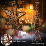 Star Tree Toppers Christmas Decorations Indoor Natural Brown Rattan Star Christmas Tree Topper Lighted Rustic Rattan Star Rustic Rattan Treetop Holiday Xmas Party Decorations (Coloured Light) Mudder
