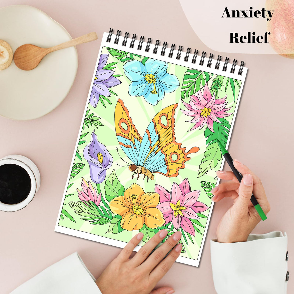 Kalysky Easy and Cozy Adult Coloring Book Set, 3 Stress Relief Coloring Books for Adults Relaxation, Flower Inspirational Quotes Coloring Books Kalysky