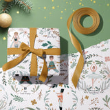 WRAPAHOLIC Kraft Christmas Wrapping Paper - Mini Roll - 17 Inch x 33 Feet - Cute Girl and Boy with Floral and Leaves Design for Christmas, Holiday, Party Celebration WRAPAHOLIC