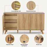 Fluted Sideboard Buffet Cabinet with Storage, Modern Storage Cabinet with 3 Doors, Wood Credenza Buffet Sideboards, Bar Cabinets Console Table for Kitchen Dining Living Room Entryway (Natural) XUZENEST