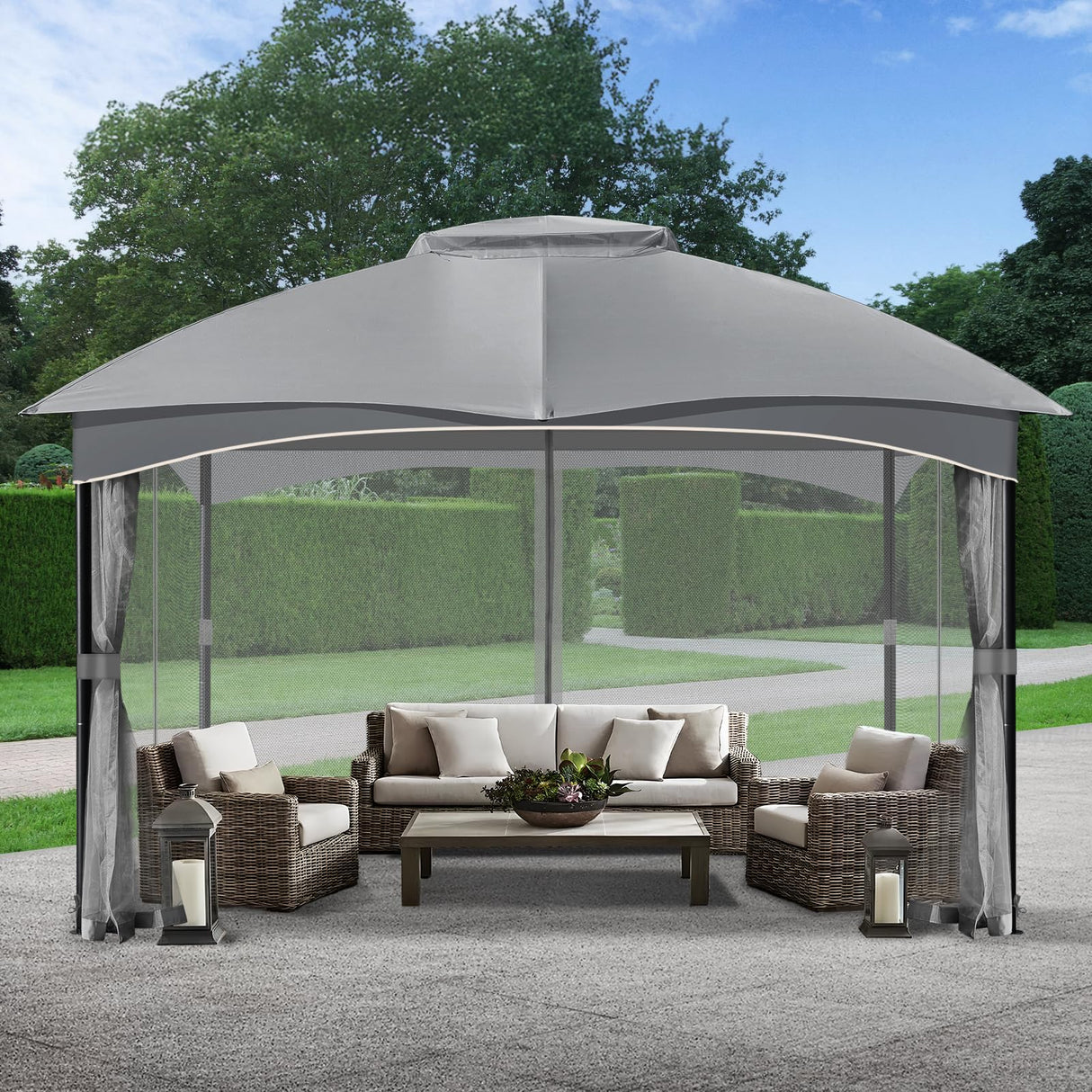 COWVIE Gazebo Replacement Netting Screen, 12' x 16' Universal Gazebo 4-Panel Mosquito Sidewalls with Double Zippers for Outdoor Patio (Only Netting) COWVIE