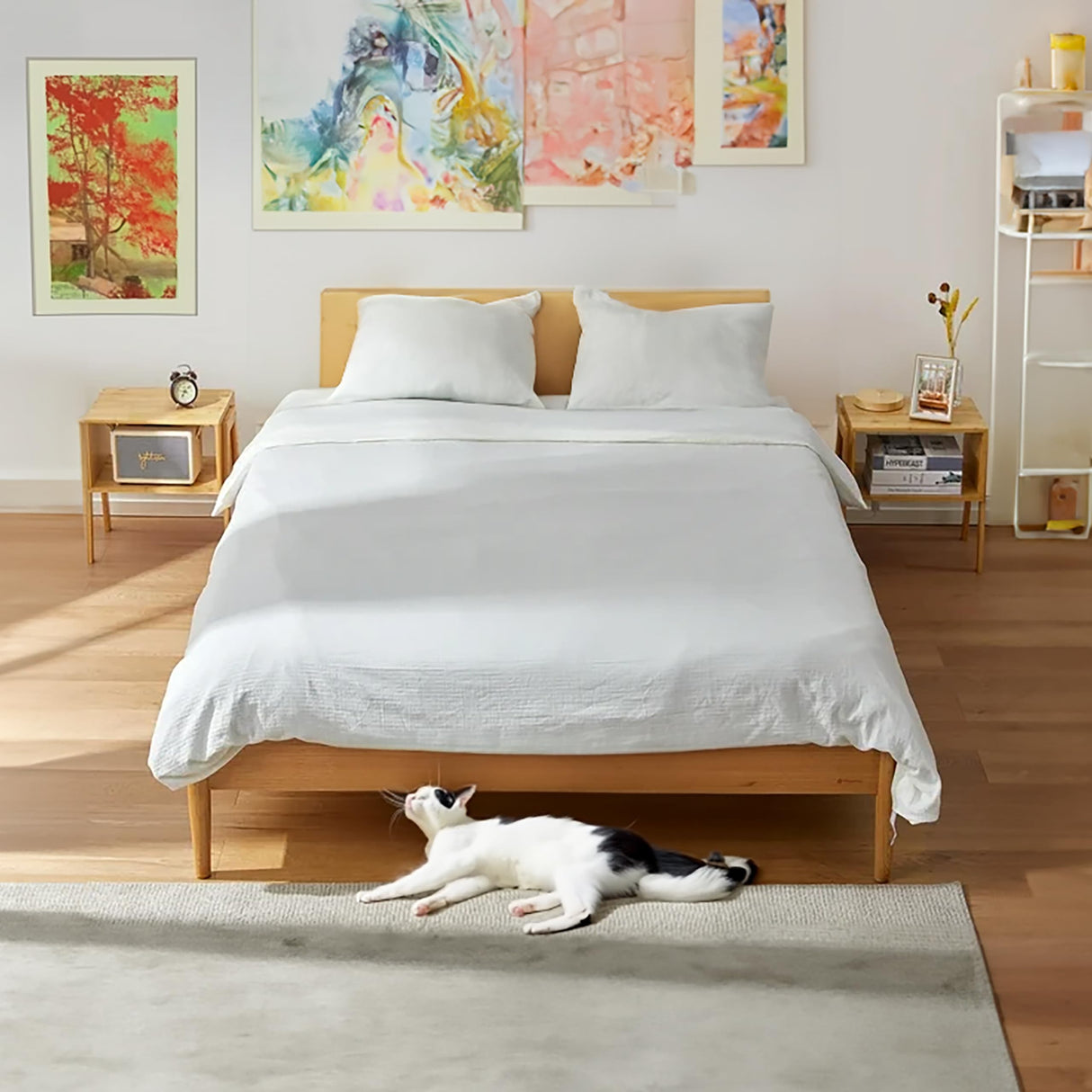 Vdomus Bamboo Stackable Nightstand Set of 2-16 inches Natural Wood Matching Side Table - Wooden Bedside Tables - Minimalist Low End Table Furniture for Living Room or Bedroom Mothers Day Gifts Vdomus