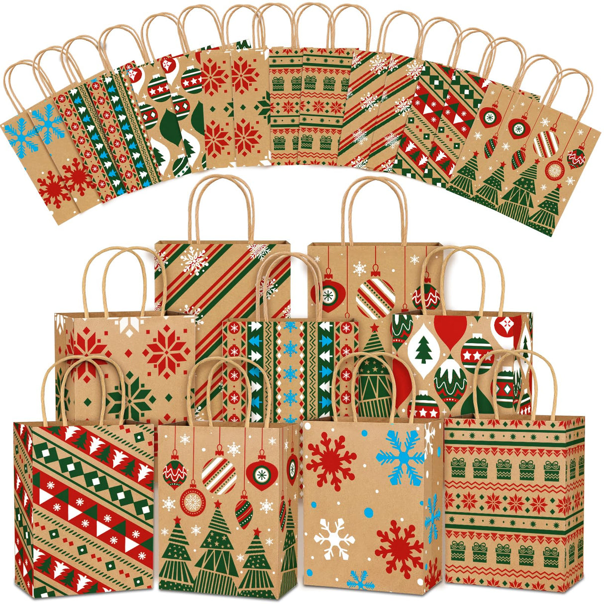 Vellibring 24pcs Kraft Christmas Gift Bags with Handles, Medium Paper Bags for Holiday Party Favors and Decor Supplies Vellibring