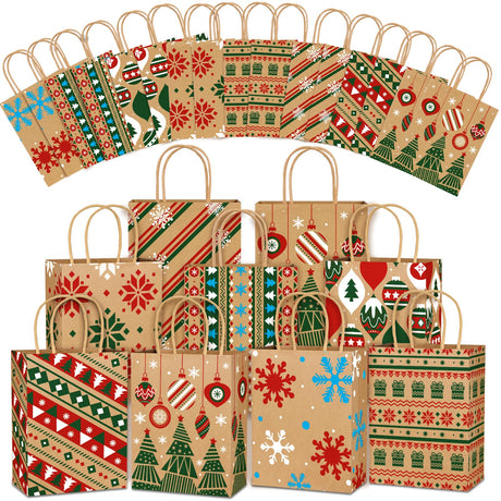 Vellibring 24pcs Kraft Christmas Gift Bags with Handles, Medium Paper Bags for Holiday Party Favors and Decor Supplies Vellibring