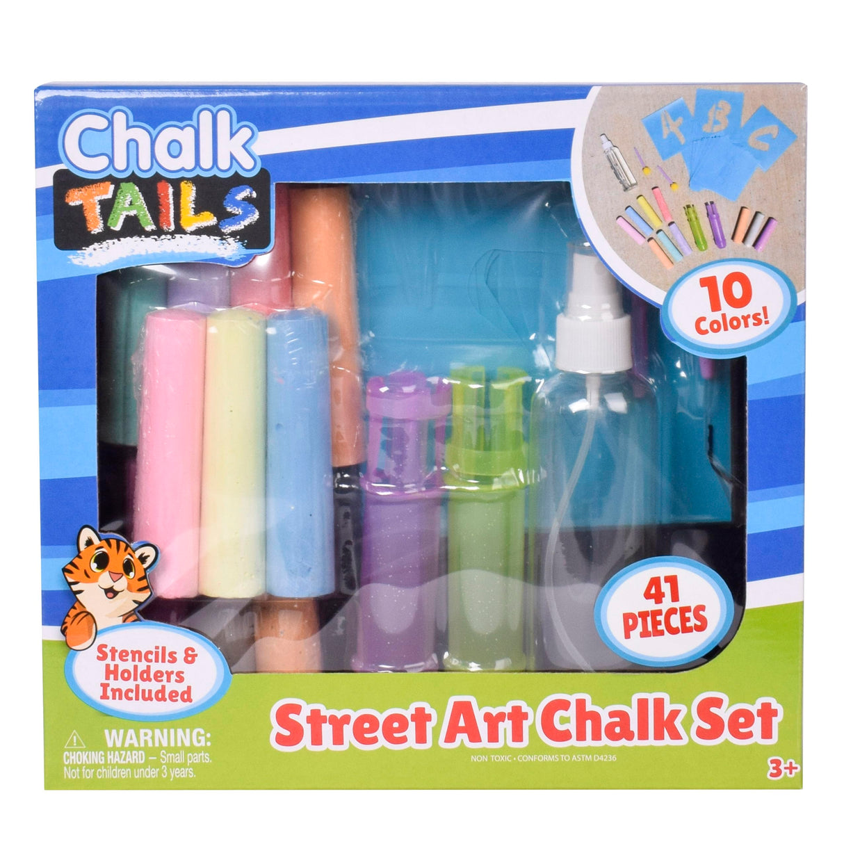 Sunny Days Entertainment, LLC. Creative Chalk Activity Set includes 35 Stencils, 10 Colors, 2 Blending Sponges, 2 Chalk Holders, 1 Spray Bottle | Activity and Games Kids Ages 3+ Sunny Days Entertainment