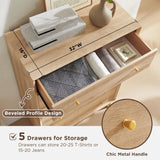 T4TREAM 5 Drawer Dresser for Bedroom, 48" Tall Mid-Century Modern Chest of Drawers, Beveled Profile Design, Wood Drawer Organizer for Bedroom, Living Room, Hallway and Entryway, Natural Oak T4TREAM
