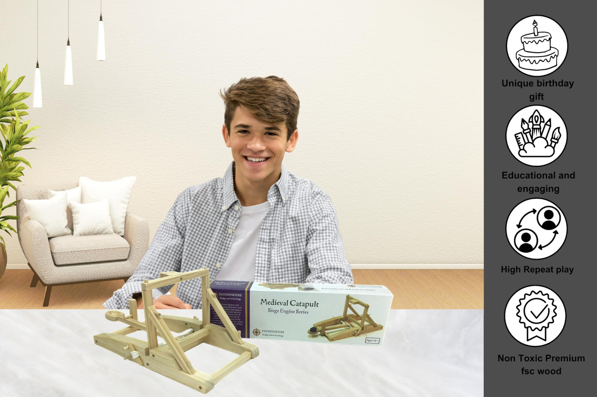 PATHFINDERS STEM Kit – Medieval Catapult kit| Trebuchet Science Kits for Kids Age 8-10 10-14 | stem Kits for Kids Age 12-14 Physics Toys | Kids Engineering kit | Learning Resource Pathfinders
