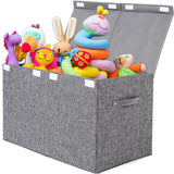 popoly Large Toy Box Chest with Lid, Collapsible Sturdy Toy Storage Organizer Boxes Bins Baskets for Kids, Boys, Girls, Nursery, Playroom, 25"x13" x16" (Linen Gray) popoly