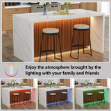 63" Large Imitation Marble Dining Table for 4-6 People, Island Table with LED Lights, Mordern Marble Stripes Kitchen Dining Table with Grille design for Dining Room, Home, Office, Living Room（White） Gyfimoie