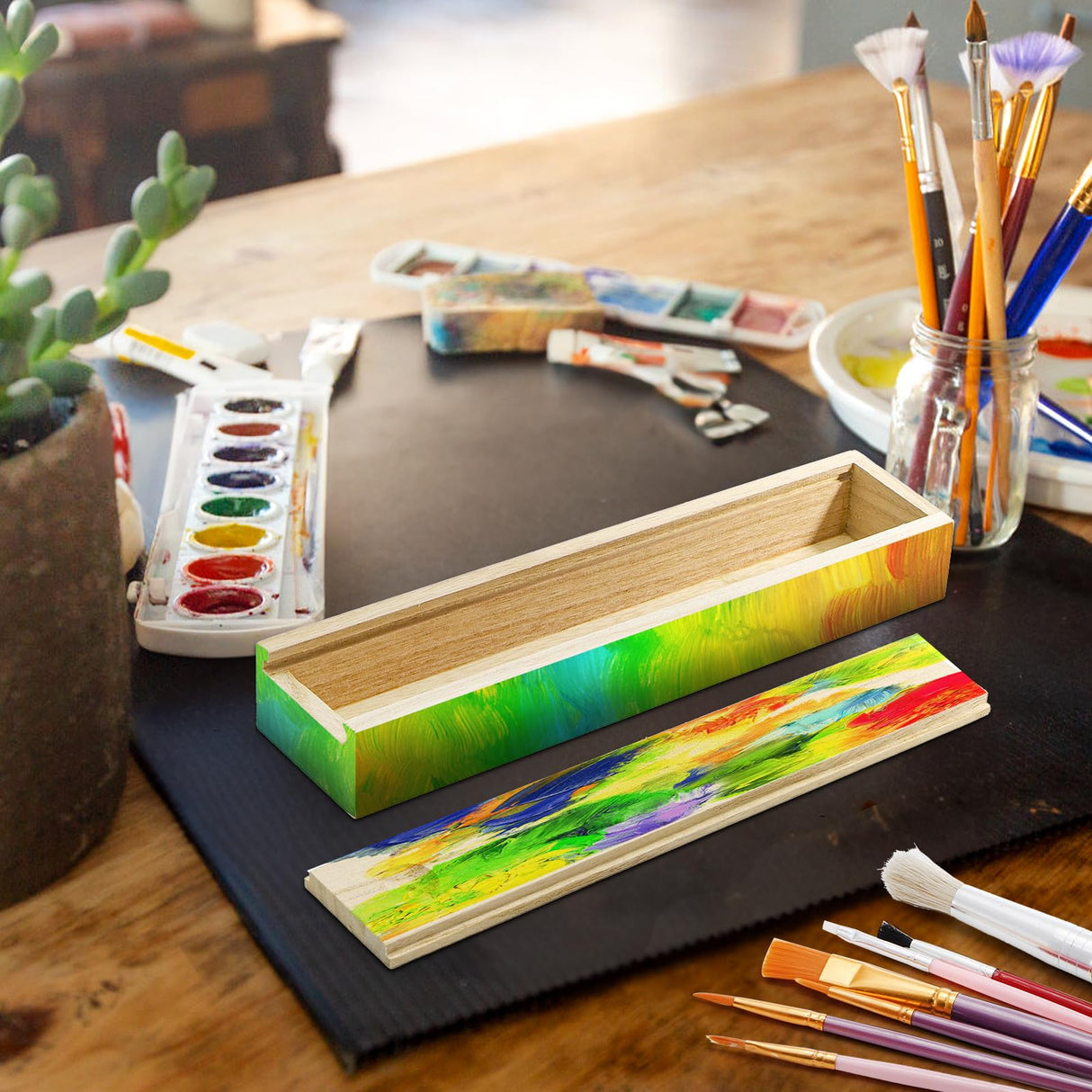 yarlung 16 Pack Unfinished Wood Box with Sliding Lid, Small Narrow Pencil Box Rectangular Keepsake Case Small Gift Boxes for Art Hobbies, DIY Craft, Jewelry Necklace Storage yarlung