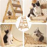 emopaw 34'' H Wooden Cat Tree, Triangle Design with Cat Hammock & Sisal Scratch Post & Feather Toys, Solid Wood Cat Tower for Kitten or Small Cat emopaw