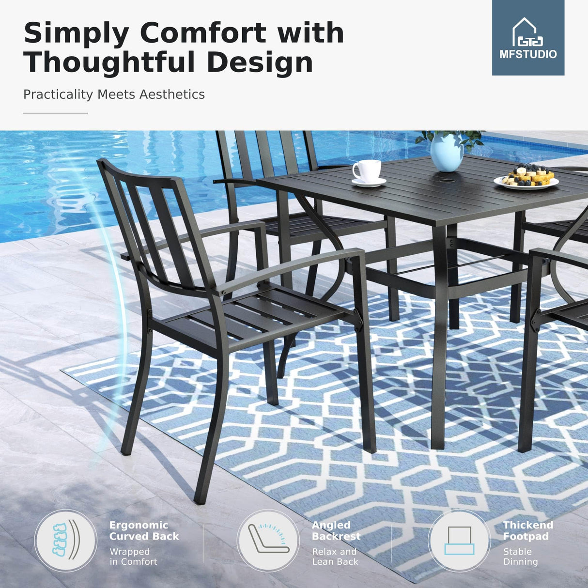 MFSTUDIO Outdoor Dining Set for 8, Patio Table and Chairs Set with Umbrella Hole, 9 Piece Metal Patio Dining Sets, Outdoor Patio Furniture Set for Deck Backyard Poolside Garden MFSTUDIO