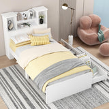 Harper & Bright Designs Twin Size Bed with Storage Headboard and Drawers, Solid Wood Twin Platform Bed Frame with 2 Drawers, 4 Shelves and LED Light, No Box Spring Needed - White Harper & Bright Designs