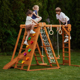 Avenlur 8-in-1 Small Indoor/Outdoor Playset – Foldable Wooden Kids Play Set for Backyard – Kid Playground for Toddlers Age 2–6 with Slide, Monkey Bars, 2 Ladders, 2 Swings, Rock Climbing, Gym Rings Avenlur