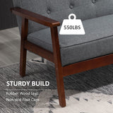 HOMCOM Modern Upholstered 2-Seat Loveseat Sofa with Linen-Touch Fabric and Rubberwood Legs, Grey HOMCOM