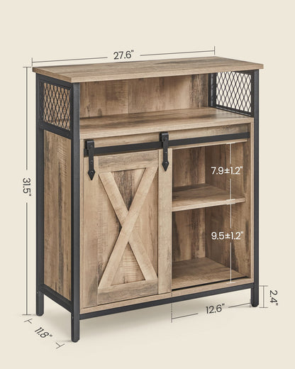 VASAGLE Buffet Cabinet, Sideboard with Open Compartment, Sliding Barn Door, 11.8"D x 27.6"W x 31.5"H, Toasted Oak and Black ULSC089B50 - WoodArtSupply