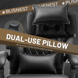 Massage Office Chair with Foot Rest,3D Kneading & Heat Executive Office Chairs,Big and Tall Leather Office Chair 500LBS,Ergonomic Desk Chair for Heavy People,Recliner with Dual-Use Pillow,Black BLISNEST