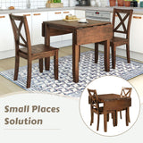 Harper & Bright Designs 3-Piece Wood Drop Leaf Dining Table Set with 2 X-Back Chairs, Space-Saving Breakfast Nook Dining Set, Brown Harper & Bright Designs