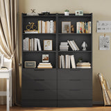 DICTAC Bookcase Set of 2 with 3 Drawers 73.23'' Bookshelf Storage Cabinets with Shelves and Drawers Kitchen Pantry with Microwave Stand,Storage Organizer for Living Room,Office,Study,Bathroom DICTAC