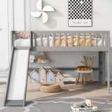 Full Size Low Loft Bed with Slide, High Guardrail & Ladder,Loft beds with Safety Rails,Wooden Full Loft Bed Frame for Kids,Boys,Girls,No Box Spring Needed.(Gray) Bellemave