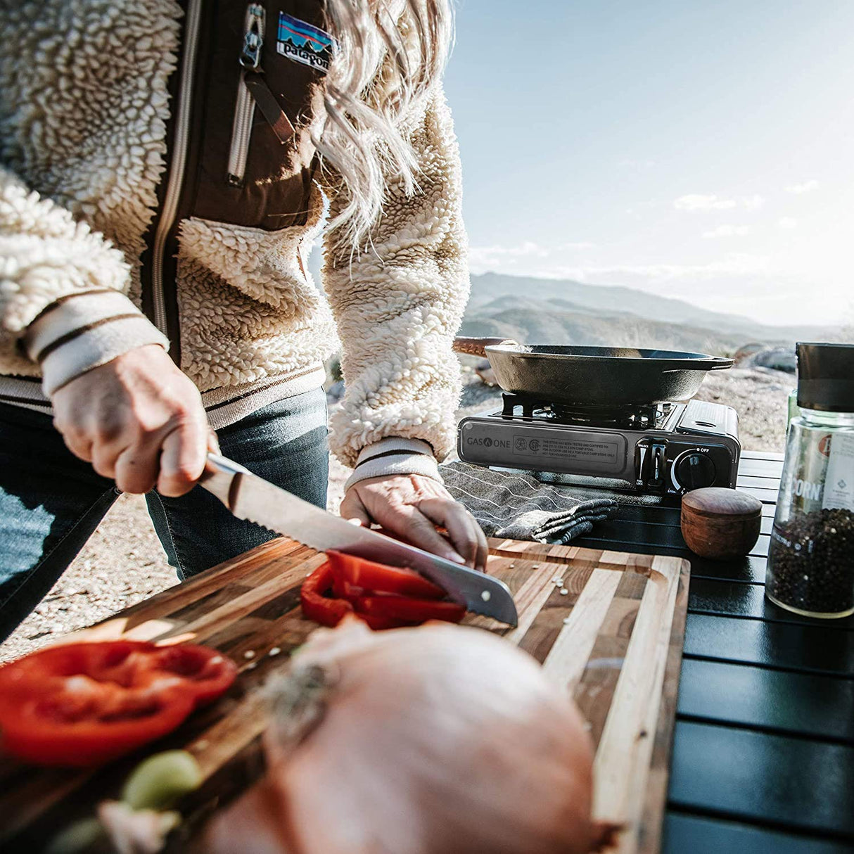 Gas One Portable Butane Camping Stove with Case: Automatic Ignition, Precise Heat Control - Camping & Tailgating and Outdoor Cooking Gas One