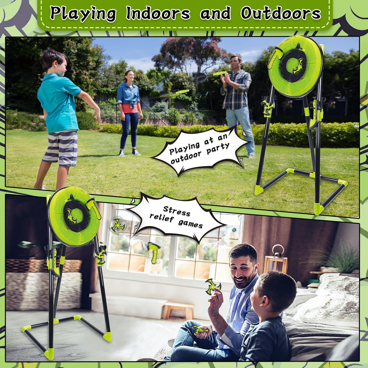 Hitish 4 in 1 Axe Throwing Target Set for Backyard Kids Adults, Includes Bristle Target, Bow & 5 Arrow, 3 Throwing Axes, 3 Ninja Stars, 6 Darts, Safe Plastic for Indoor & Outdoor Hitish