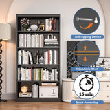 OSEILLC Bookcase, 5 Tier Industrial Bookshelves, 14" Deep Book Case for Book/Decor/CD/Movie, Metal Adjustable Book Shelf, 66" Tall Modern Bookshelf for Bedroom Living Room Home Office School, Black OSEILLC