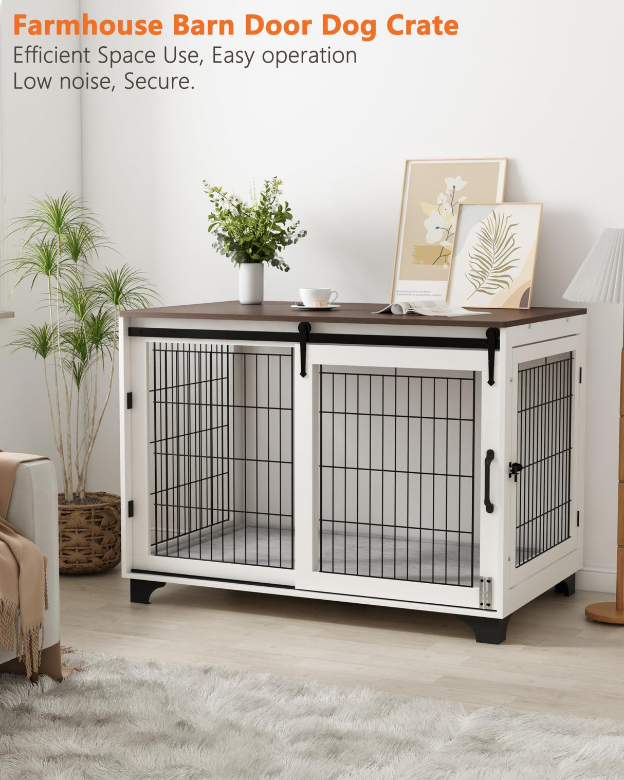 Piskyet Dog Crate Furniture Barn Door Dog Crate for Large Dogs Up to 80 lbs,Sliding Door Dog Crate Modern Decorative End Side Table Nightstand Piskyet