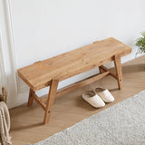 HOKYHOKY Farmhouse Solid Wood Entryway Bench – 43.4 Inches Rustic Long Bench, Dining Bench with Angled Legs, Hand-Finished Natural Grain, for Foyer, Hallway, Bedroom HOKYHOKY