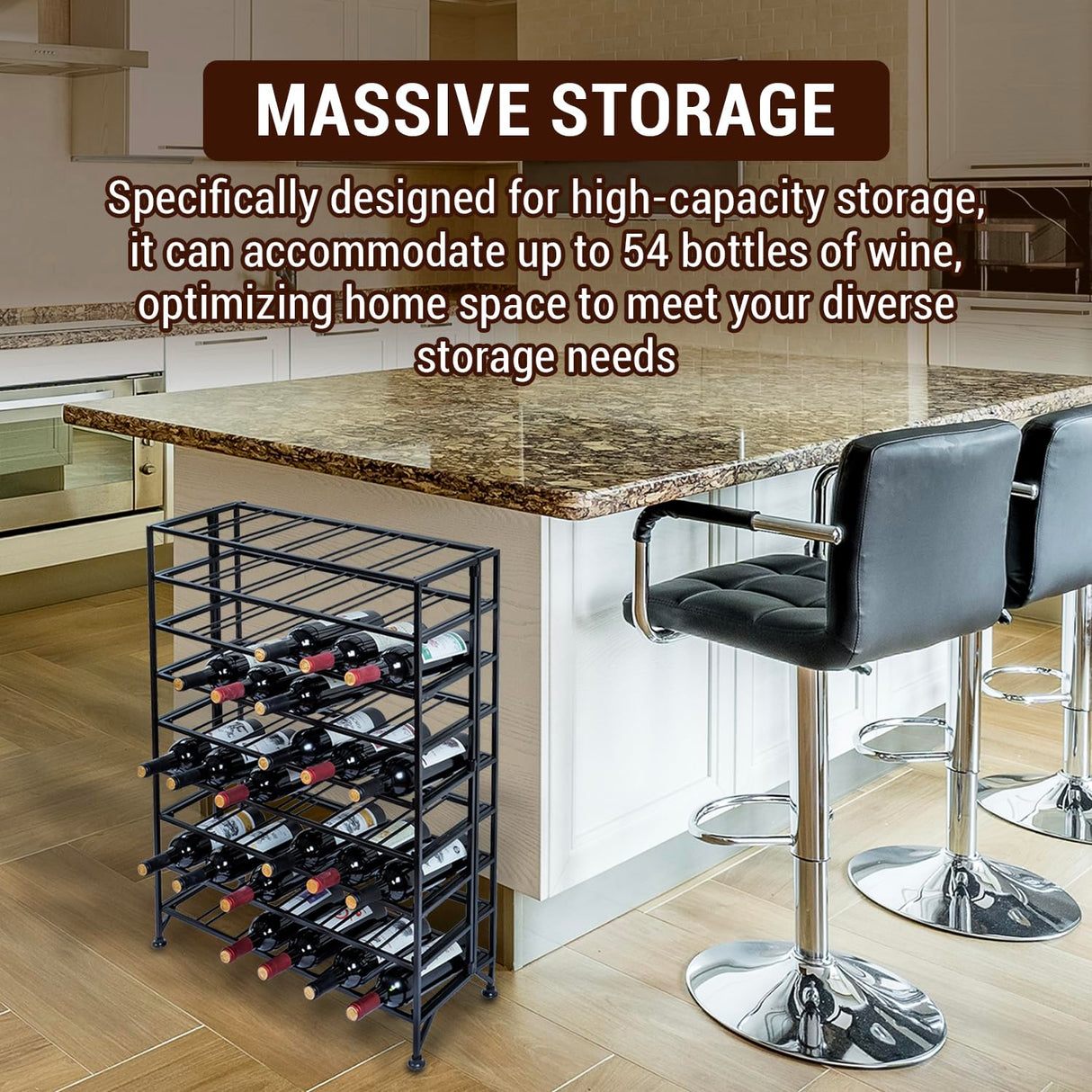 MyGift Black Metal Wine Rack Freestanding Floor Stand, 9 Tier Beverage Bottle Storage Shelf - Holds up to 54 Bottles MyGift