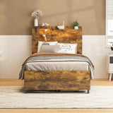 Fameill Twin Size Lift Up Storage Bed Frame, 2-Tier Headboard Wooden Platform Bed Frame with Lifting Storage & Charging Station, No Spring Box Needed/Noise Free Fameill