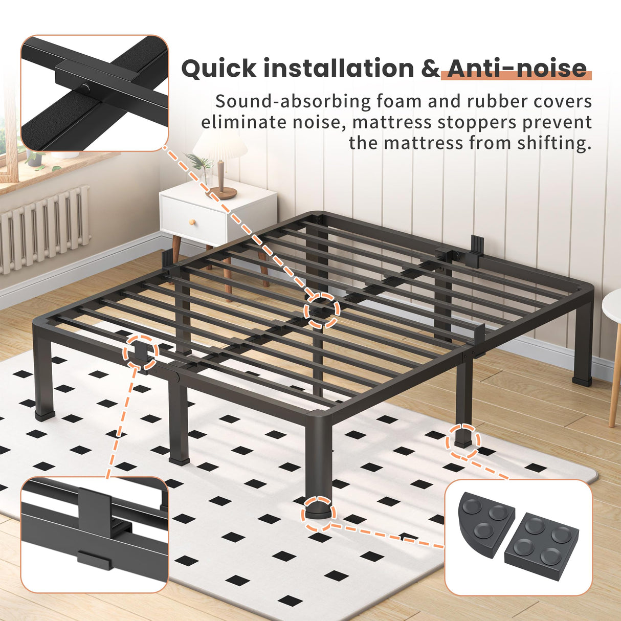 VIPSHOW 18 Inch King Heavy Duty 3500 lbs Bed Frame with Round-Corner Legs & Anti-Squeak Design – Quick Assembly Metal Platform, No Box Spring Needed VIPSHOW